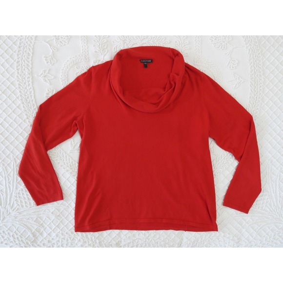 Eileen Fisher Sweaters - Eileen Fisher Red Cowl Neck Cotton Silk Sweater Large Lightweight Pullover